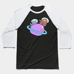 Saturn Space Sloth and Cat Baseball T-Shirt